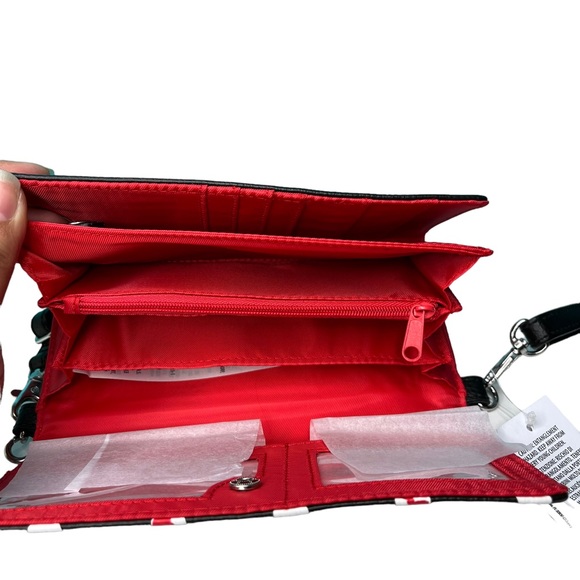 Disney Parks Minnie Mouse Cross Body Purse Wallet Black with Red Bows Wrislet - Picture 8 of 16